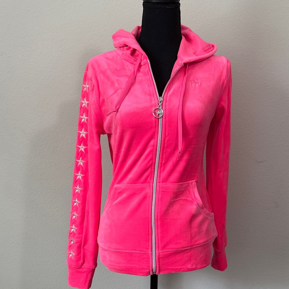 Paris Hilton Pink Hooded Jacket with Star Sleeve Detail